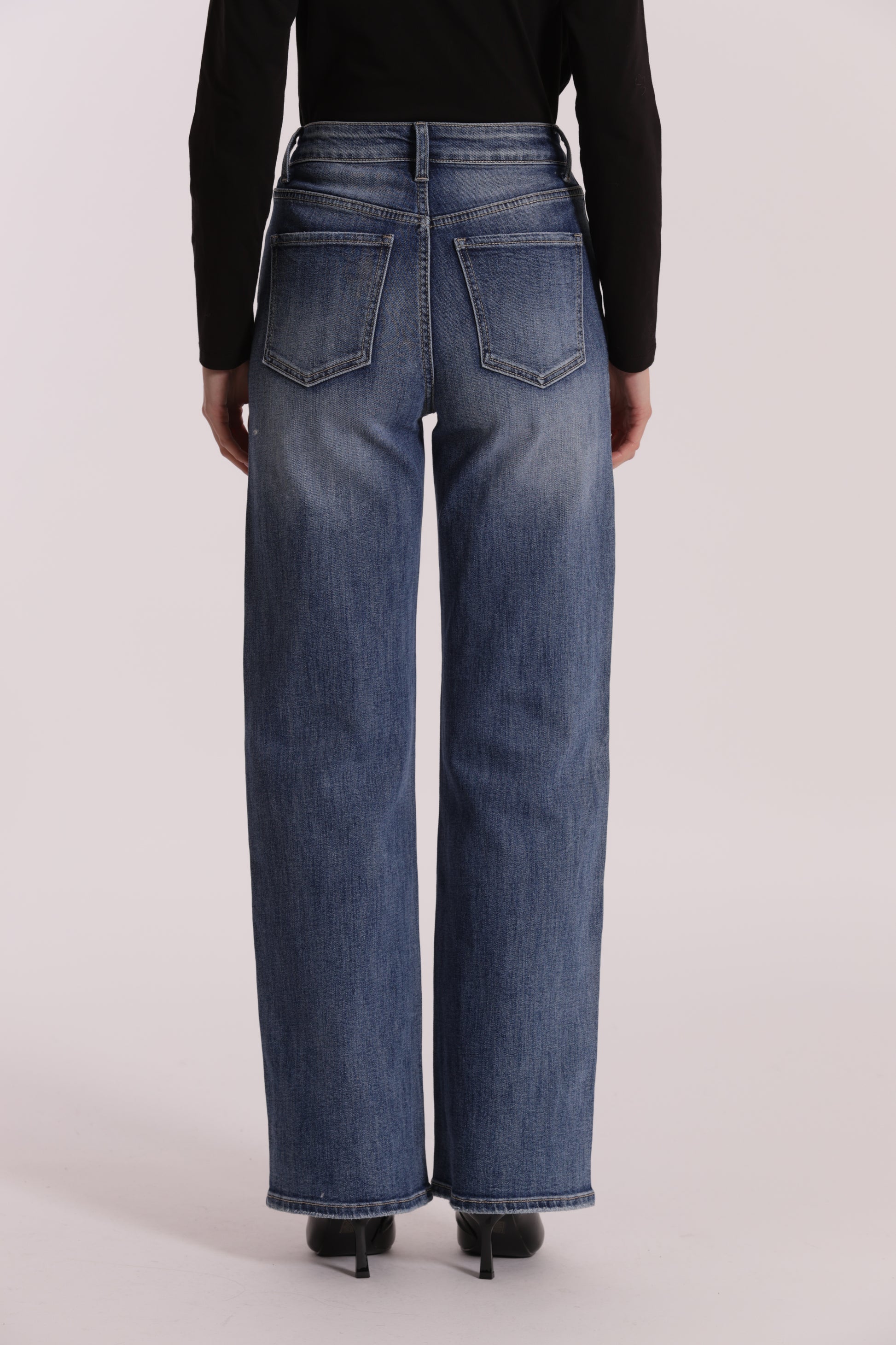 JEANS WIDE LEG CON STRASS TRASPARENTI