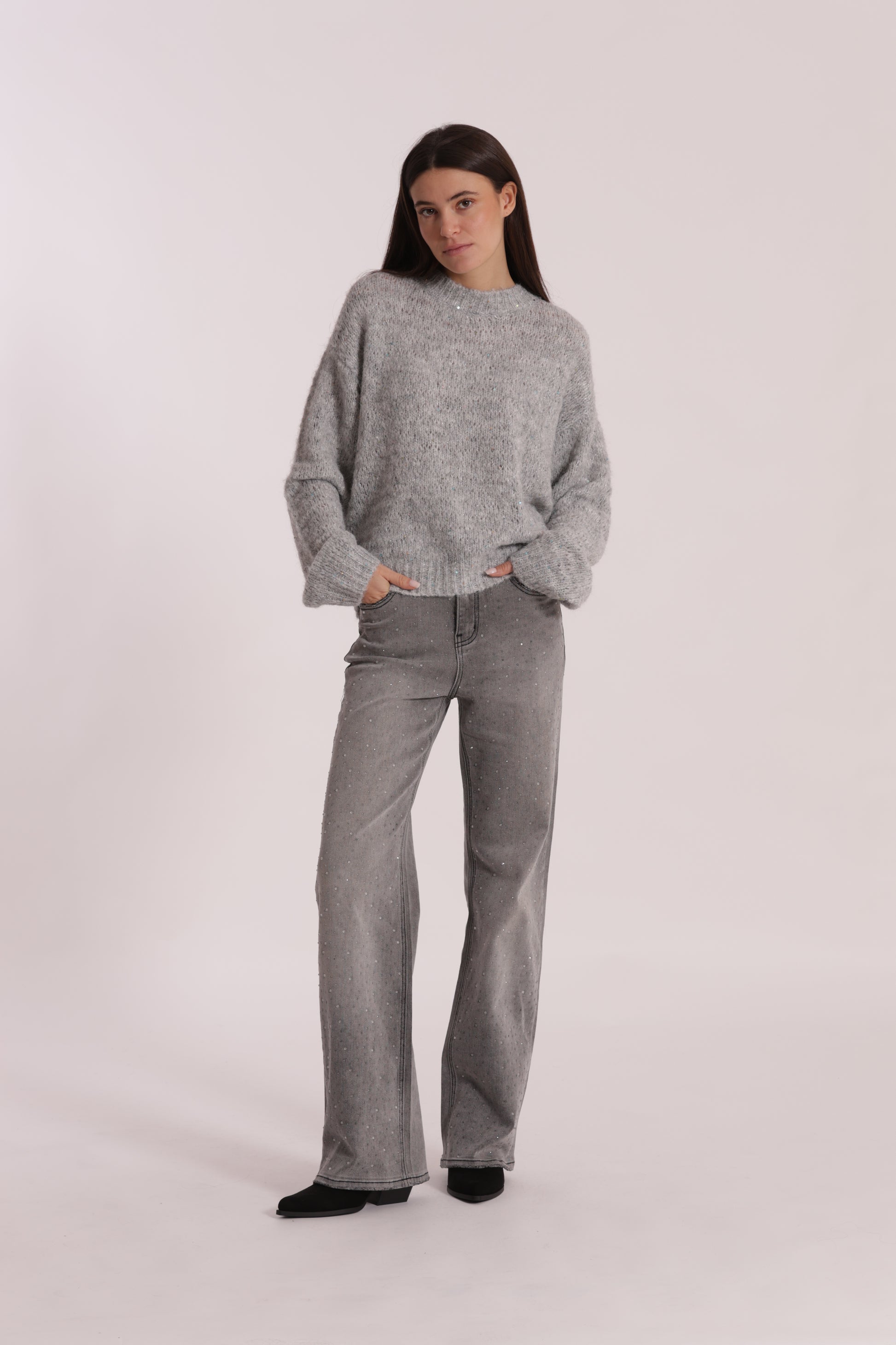 JEANS WIDE LEG CON STRASS TRASPARENTI