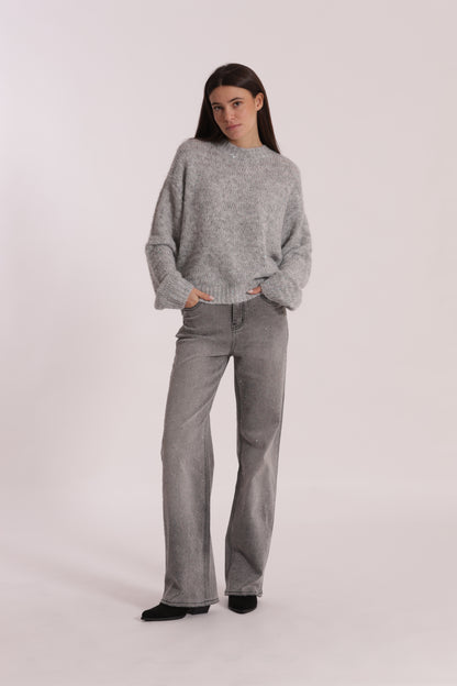 JEANS WIDE LEG CON STRASS TRASPARENTI