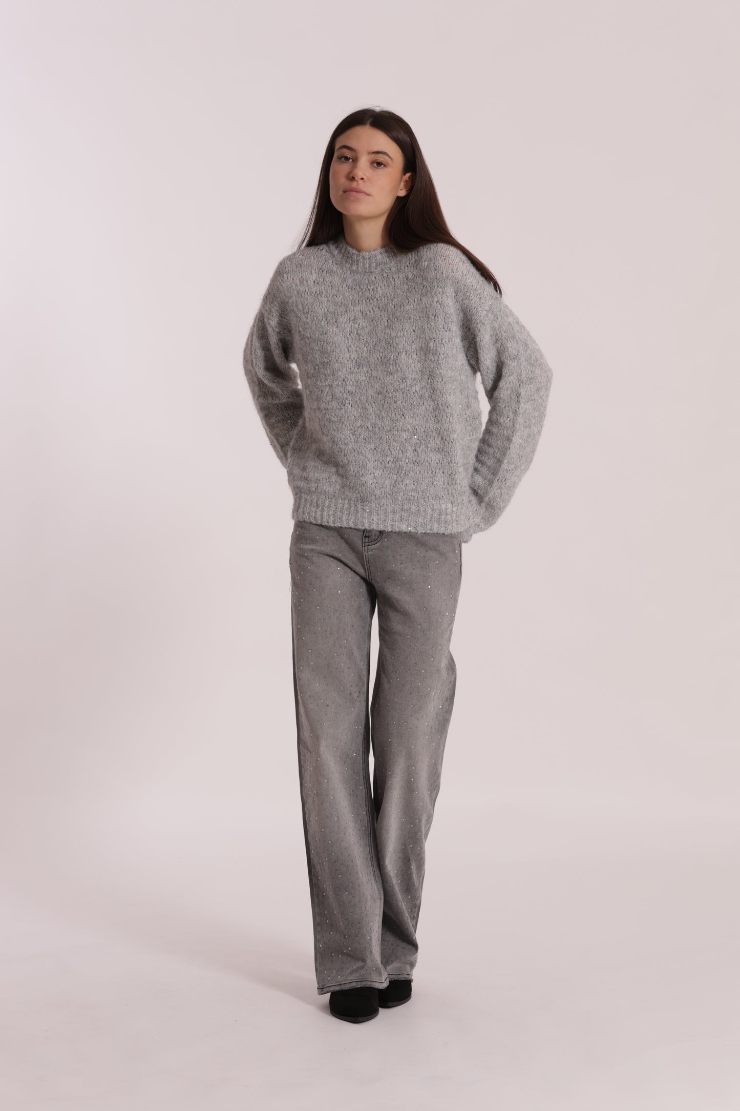 JEANS WIDE LEG CON STRASS TRASPARENTI