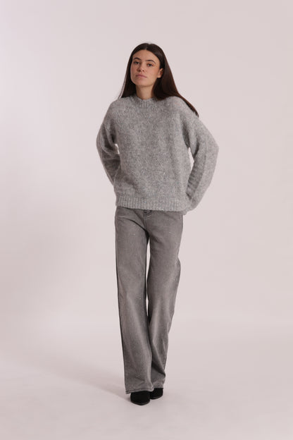 JEANS WIDE LEG CON STRASS TRASPARENTI