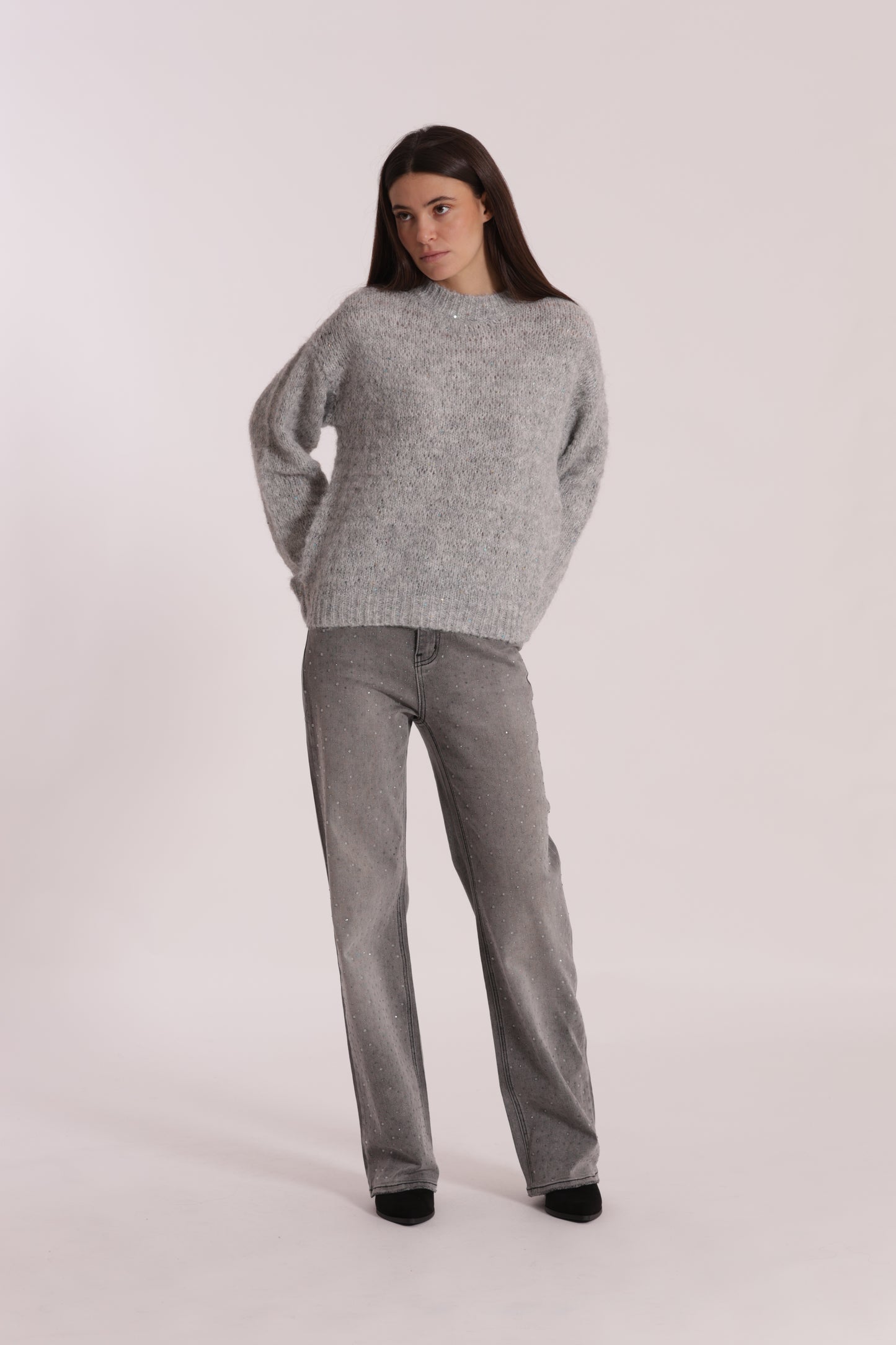 JEANS WIDE LEG CON STRASS TRASPARENTI