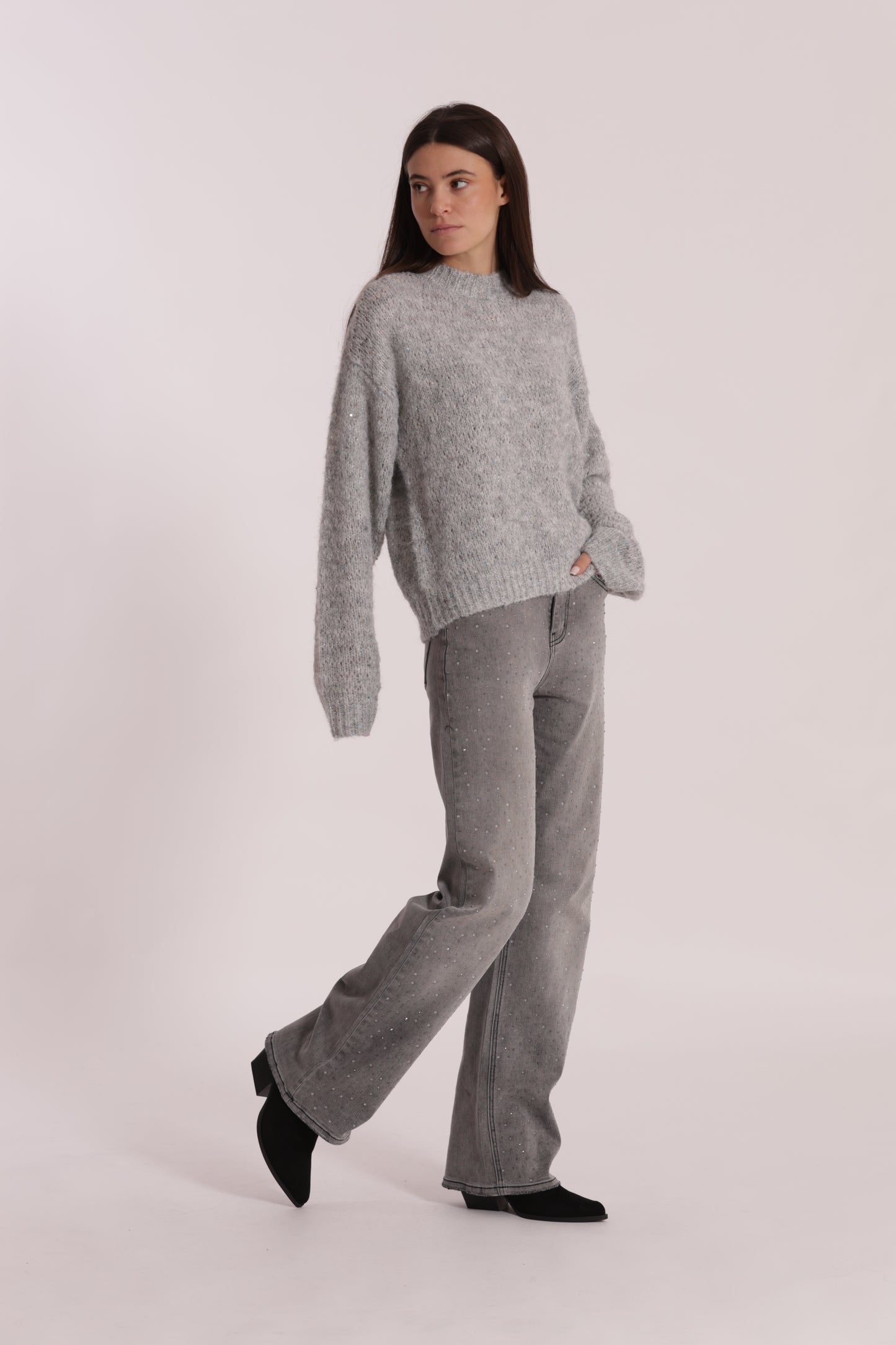 JEANS WIDE LEG CON STRASS TRASPARENTI