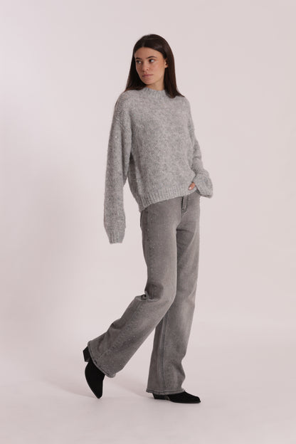 JEANS WIDE LEG CON STRASS TRASPARENTI