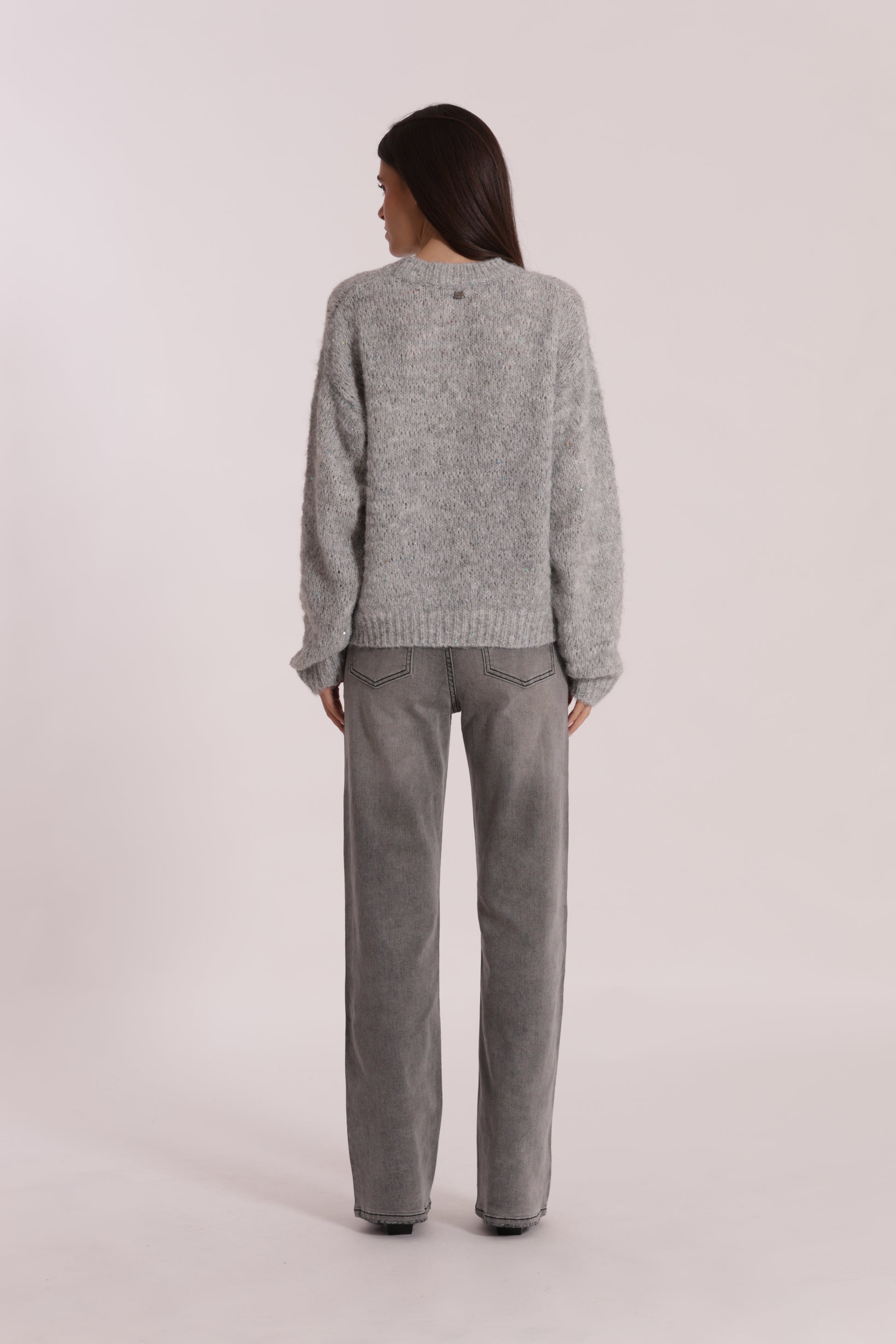 JEANS WIDE LEG CON STRASS TRASPARENTI