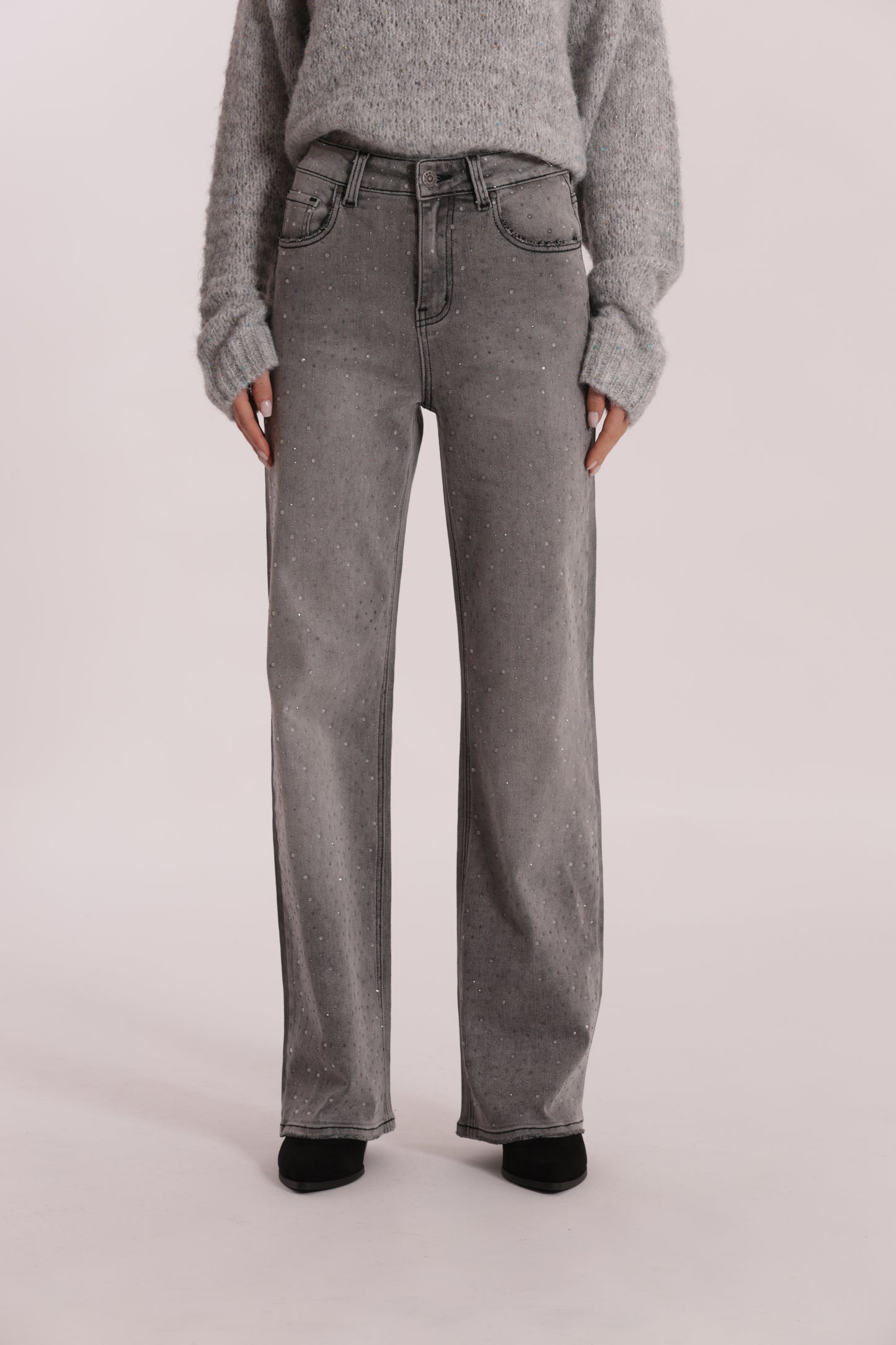 JEANS WIDE LEG CON STRASS TRASPARENTI