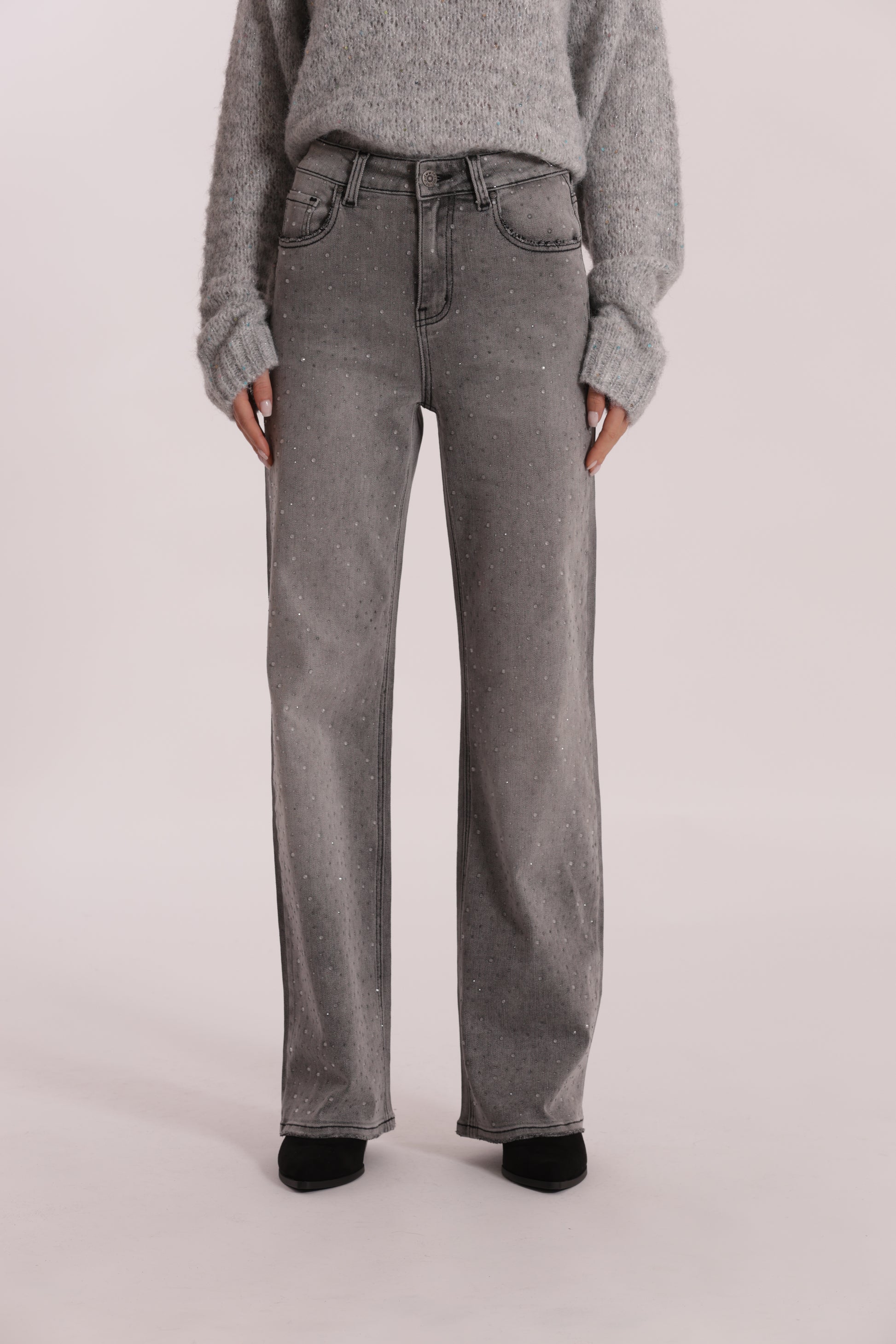 JEANS WIDE LEG CON STRASS TRASPARENTI