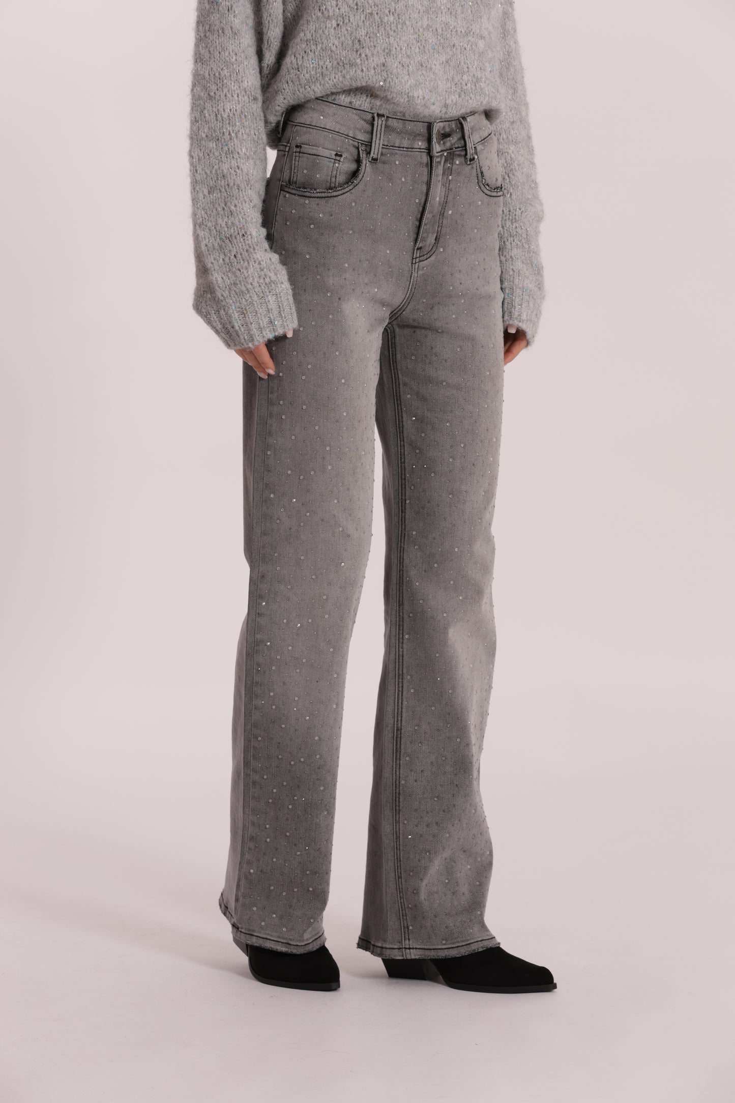 JEANS WIDE LEG CON STRASS TRASPARENTI