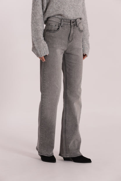 JEANS WIDE LEG CON STRASS TRASPARENTI