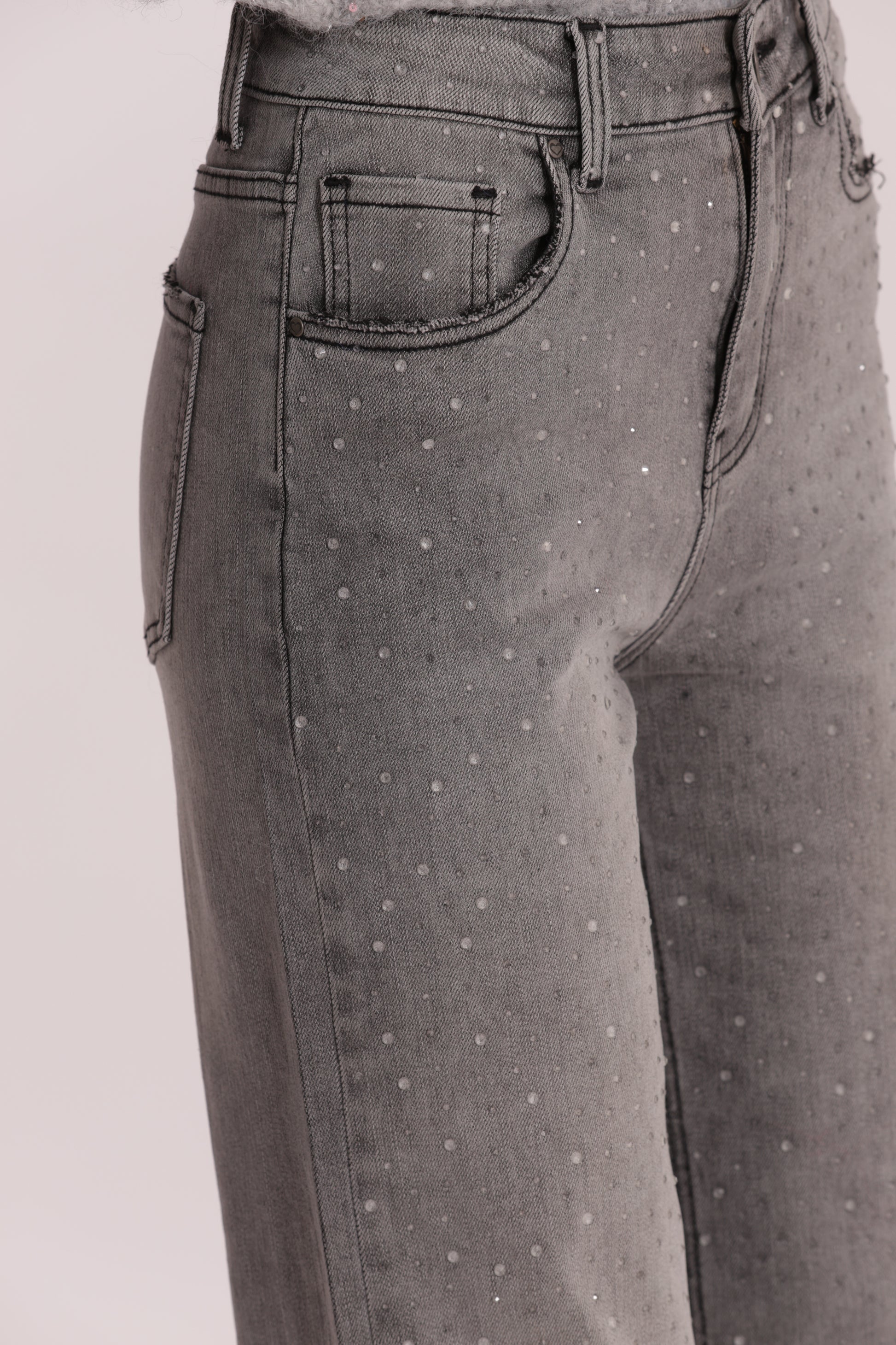 JEANS WIDE LEG CON STRASS TRASPARENTI