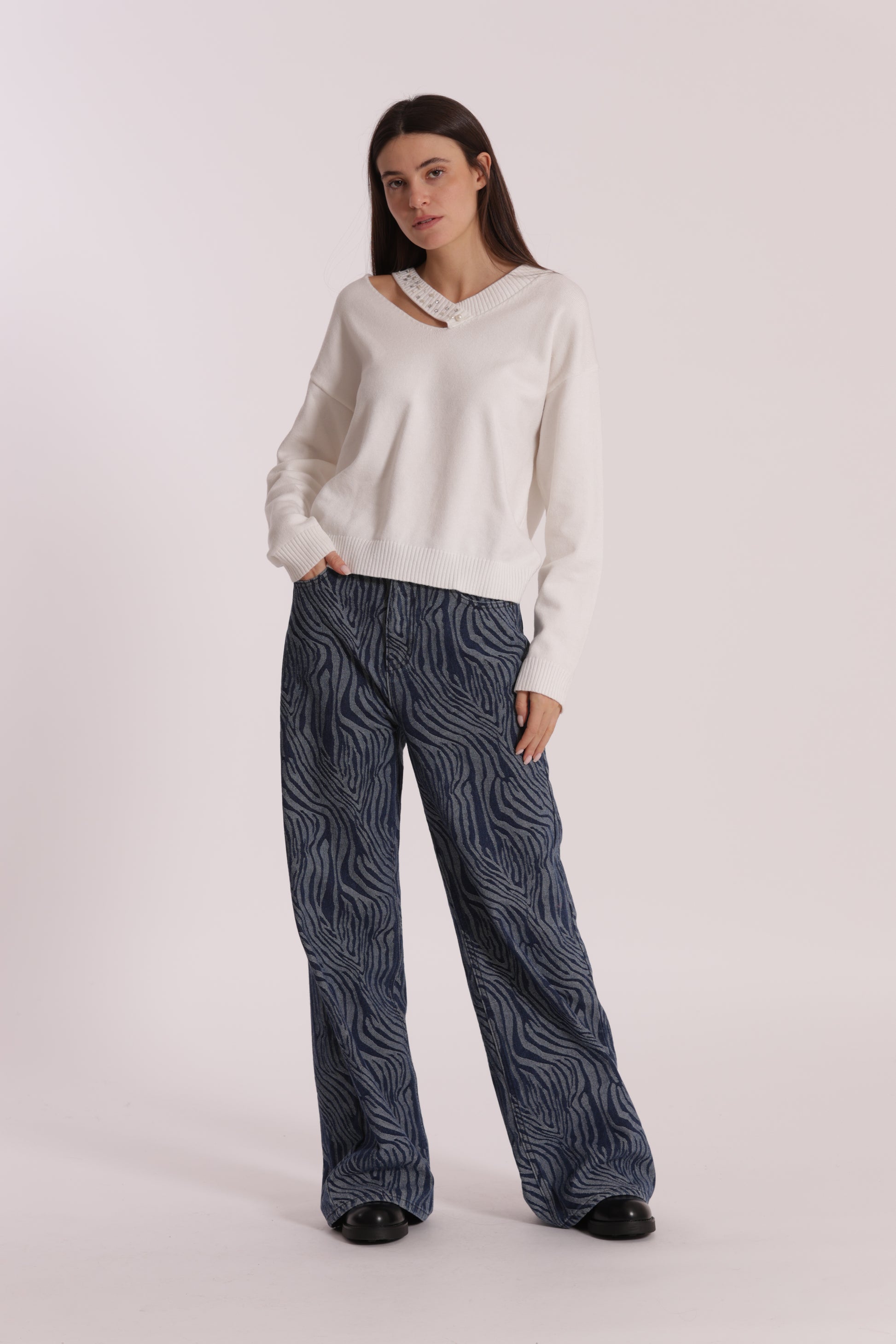 JEANS PALAZZO IN JACQUARD ANIMALIER