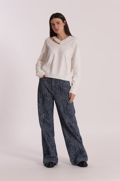 JEANS PALAZZO IN JACQUARD ANIMALIER