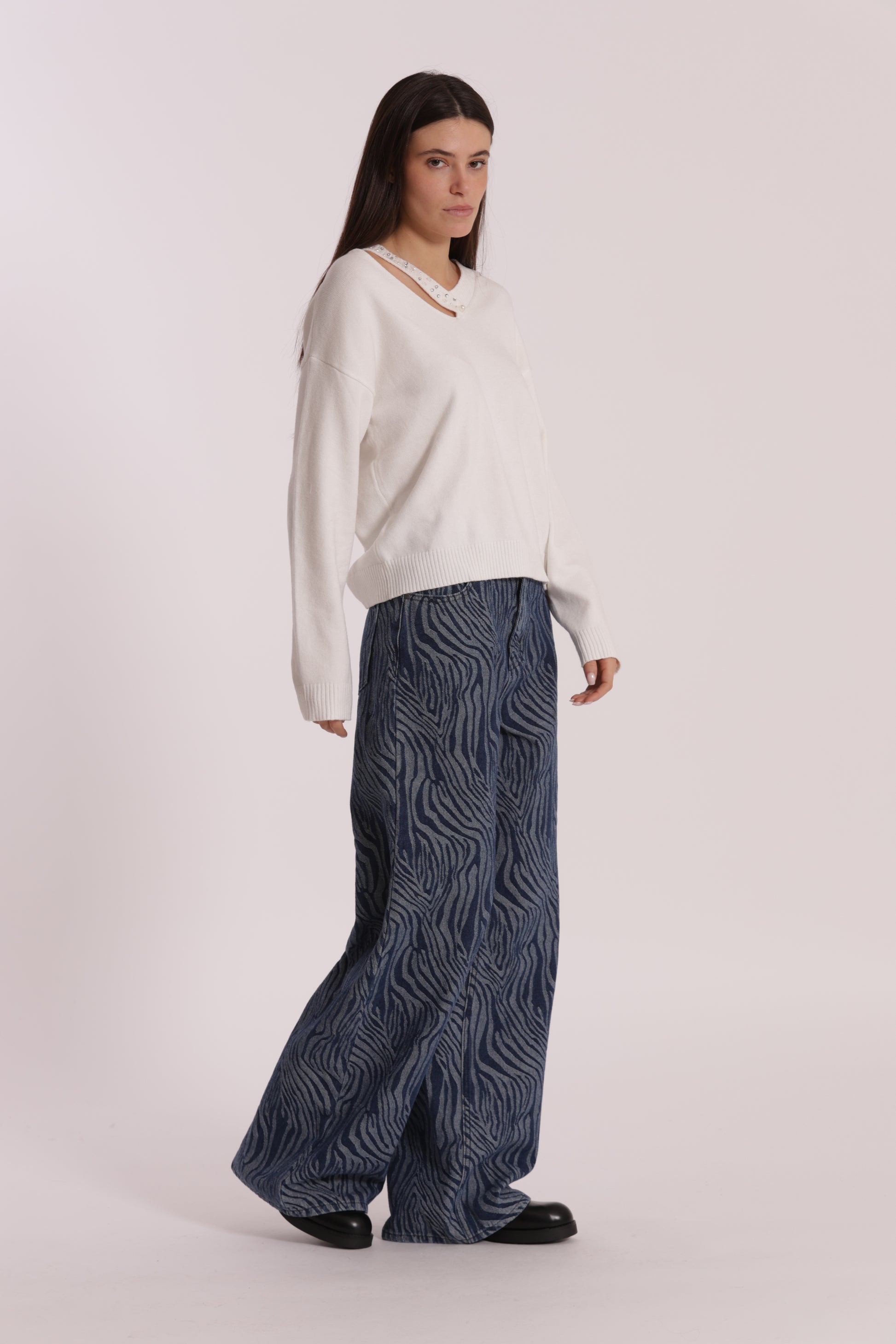 JEANS PALAZZO IN JACQUARD ANIMALIER