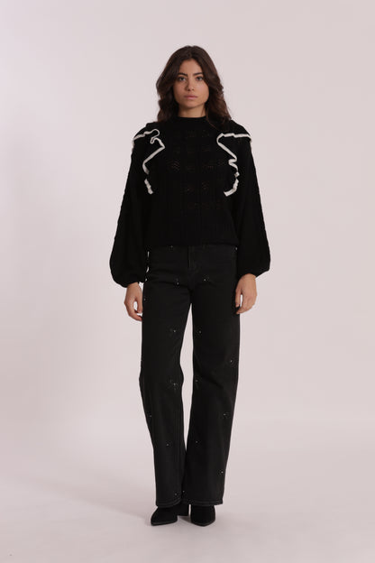 JEANS WIDE LEG CON STAMPA FIOCCO