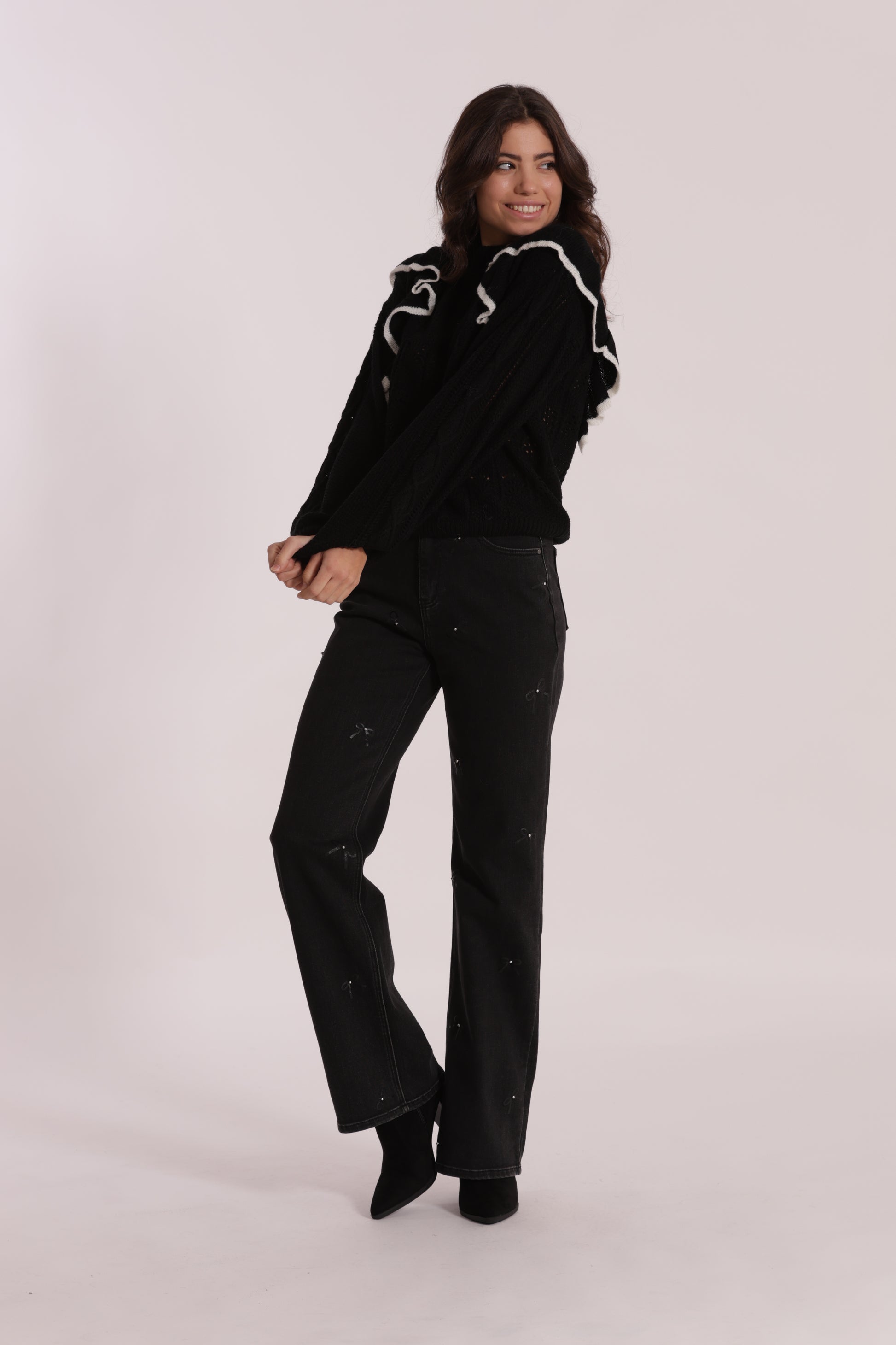 JEANS WIDE LEG CON STAMPA FIOCCO