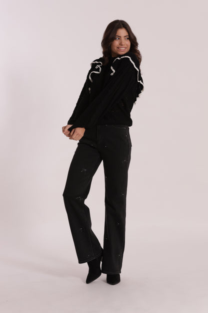 JEANS WIDE LEG CON STAMPA FIOCCO