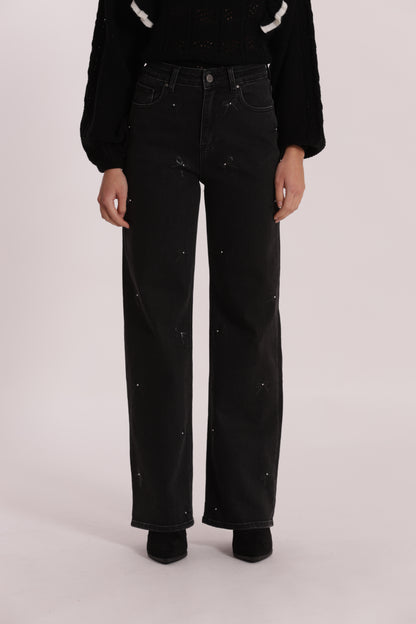 JEANS WIDE LEG CON STAMPA FIOCCO