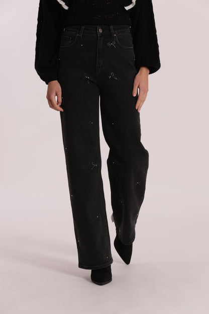 JEANS WIDE LEG CON STAMPA FIOCCO