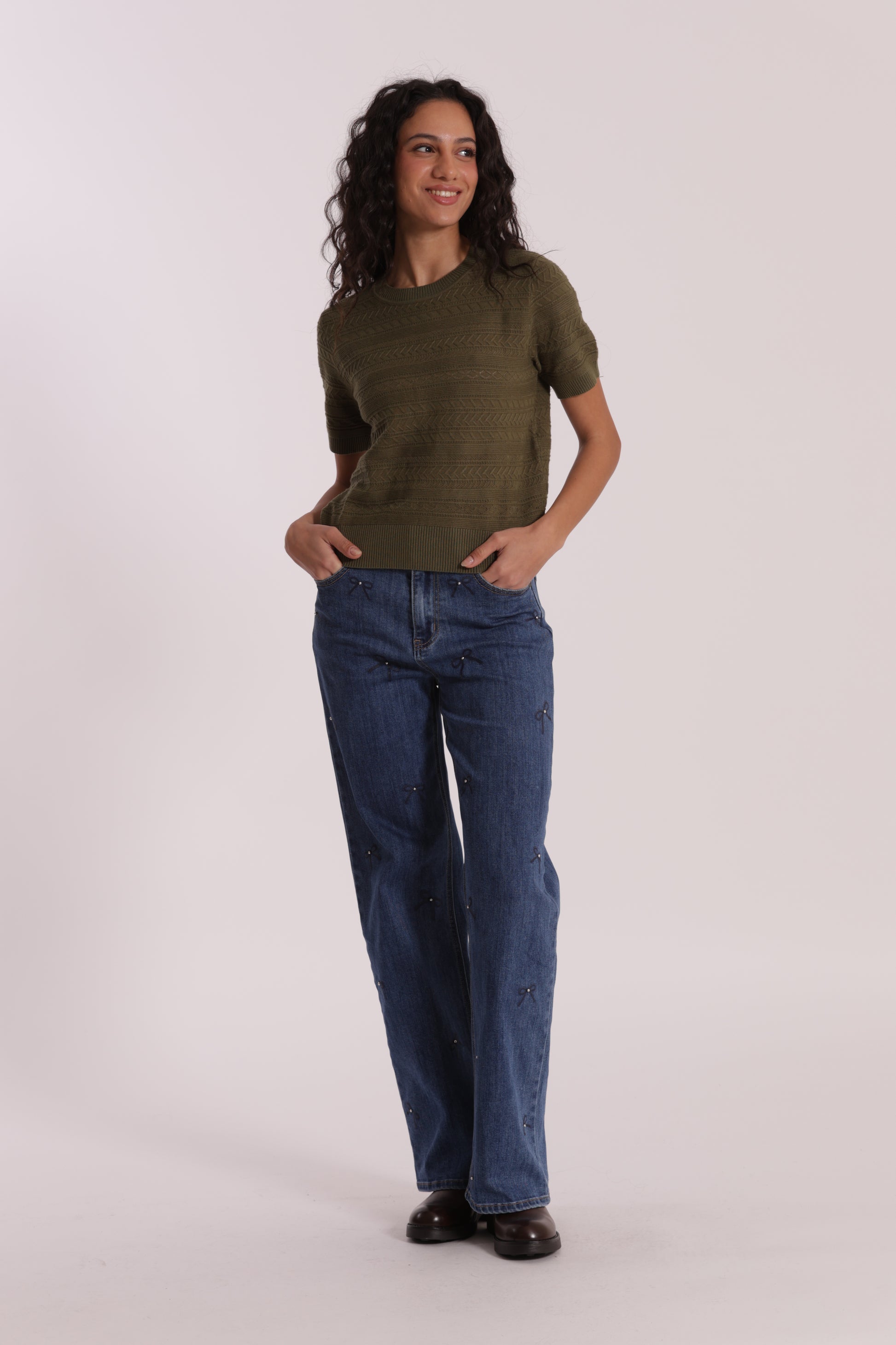 JEANS WIDE LEG CON STAMPA FIOCCO