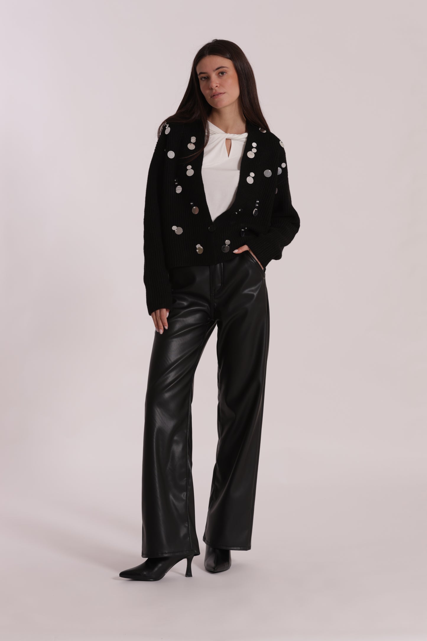 JEANS WIDE LEG SIMIL PELLE