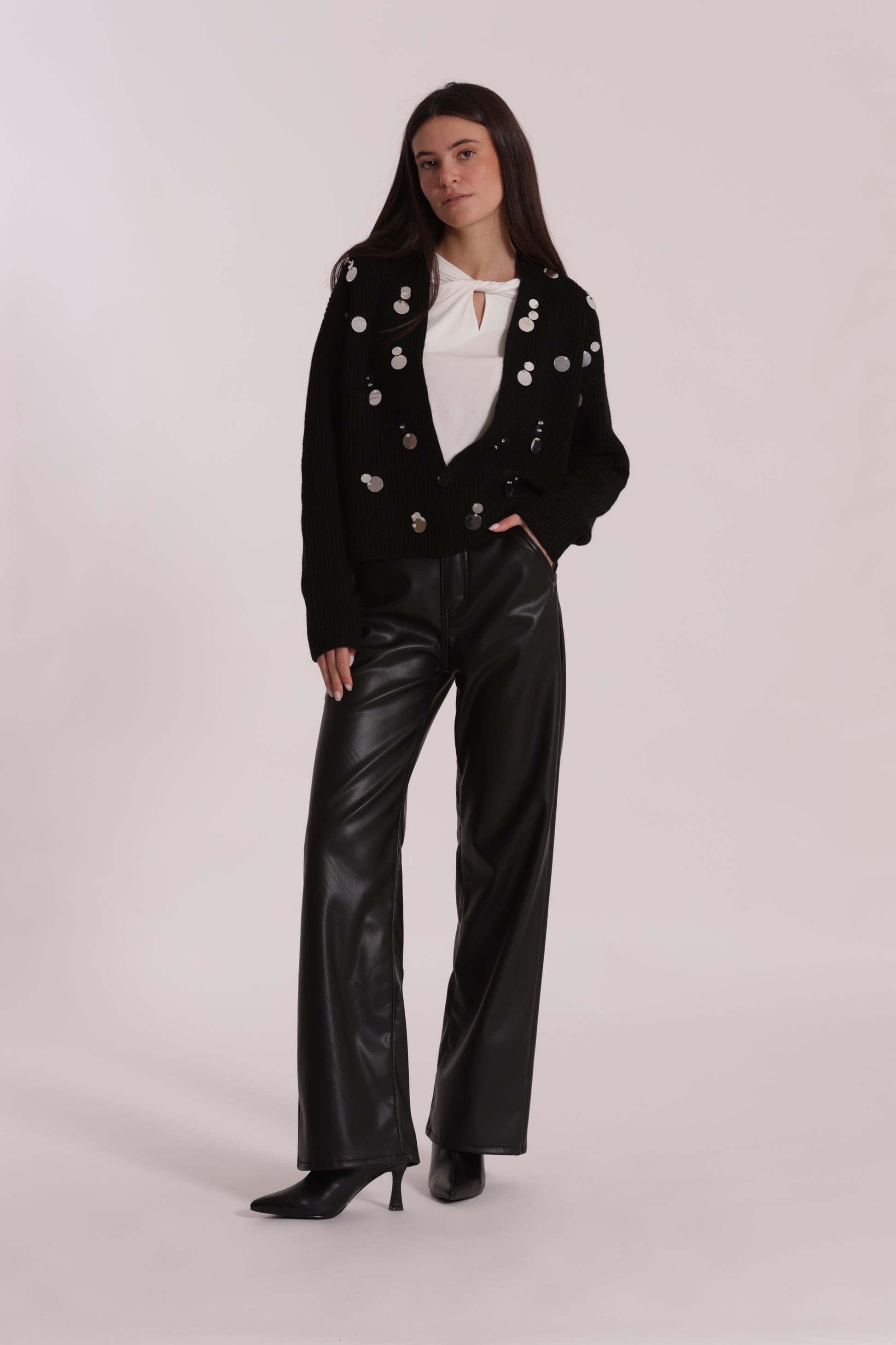 JEANS WIDE LEG SIMIL PELLE