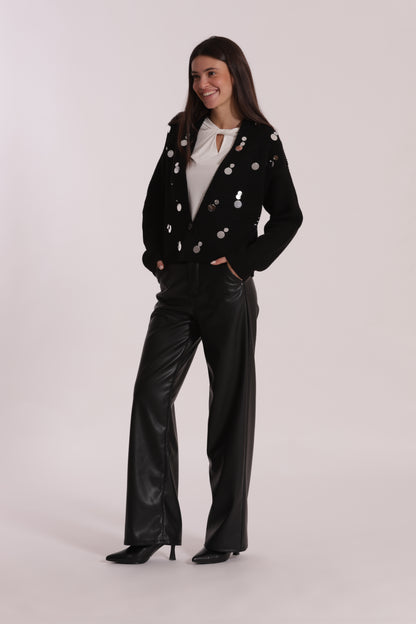 JEANS WIDE LEG SIMIL PELLE