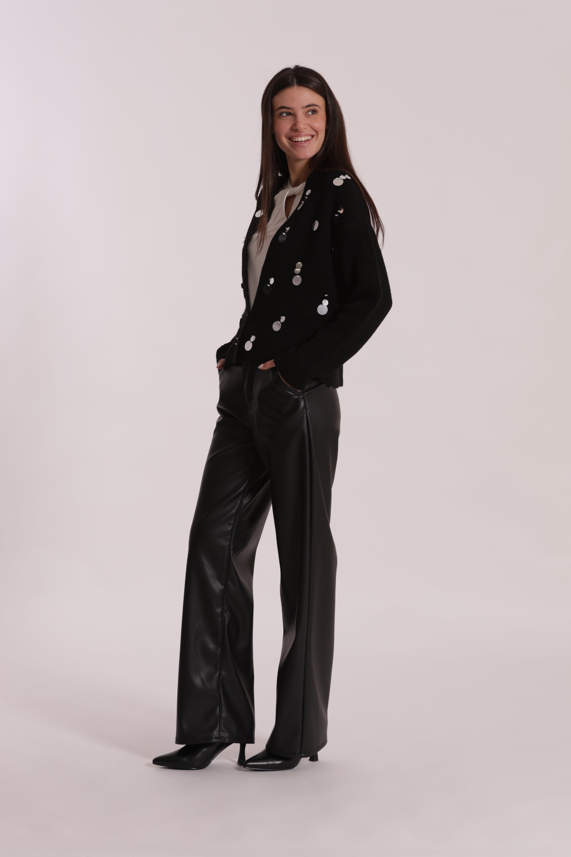 JEANS WIDE LEG SIMIL PELLE