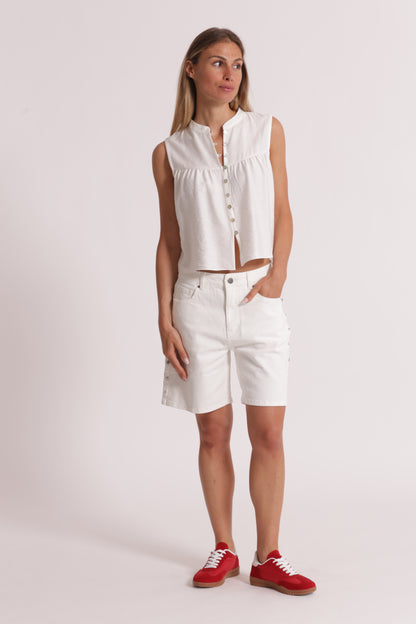 BERMUDA IN DENIM CON BORCHIE LATERALI