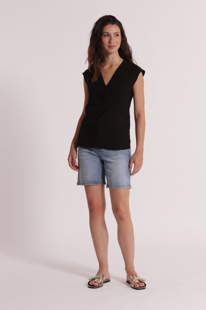 BERMUDA IN DENIM CON BORCHIE LATERALI