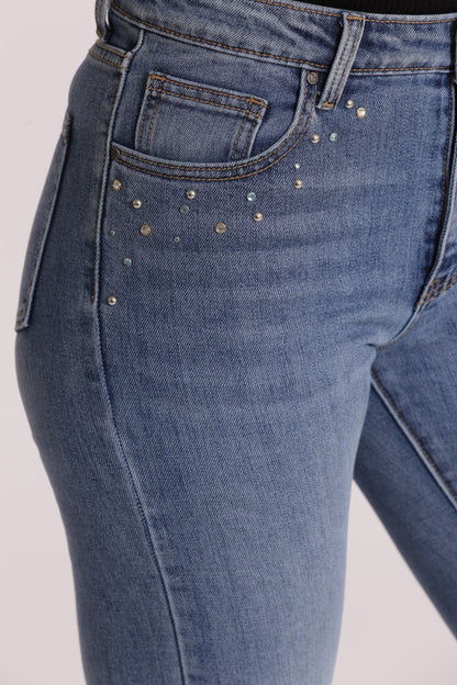 JEANS A ZAMPA CON DETTAGLIO GIOIELLO