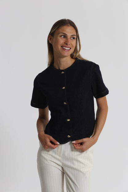 GIACCA IN DENIM CON BOTTONI ORO
