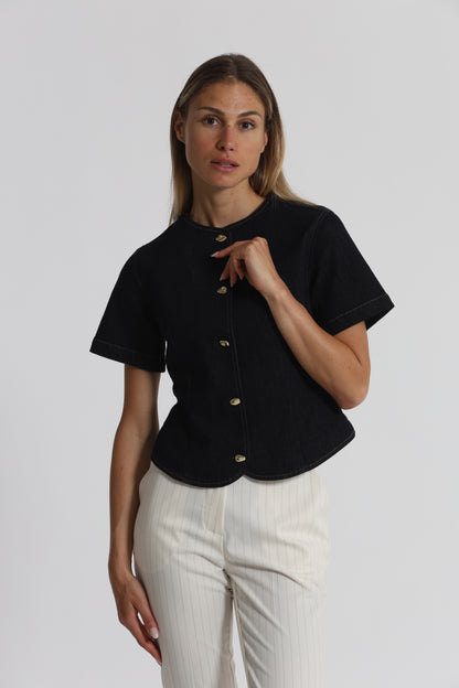GIACCA IN DENIM CON BOTTONI ORO
