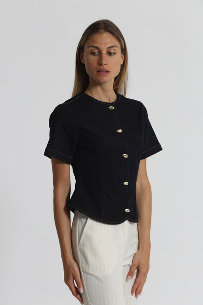GIACCA IN DENIM CON BOTTONI ORO