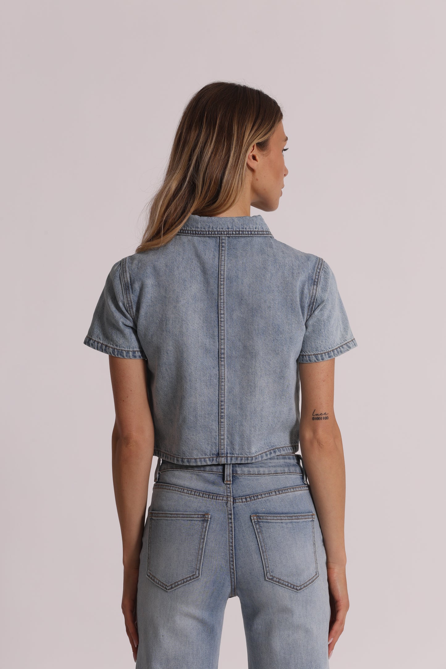 GIACCA CROPPED IN DENIM CON PIOGGIA DI STRASS