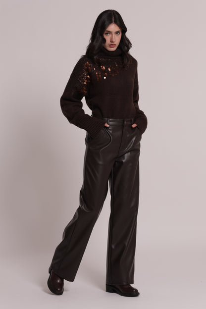 PANTALONE WIDE LEG SIMIL PELLE