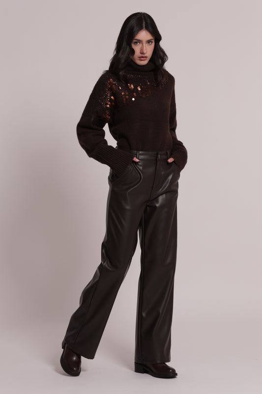 PANTALONE WIDE LEG SIMIL PELLE