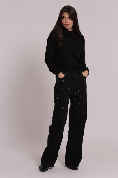 JEANS WIDE LEG CON CASTONI GIOIELLO