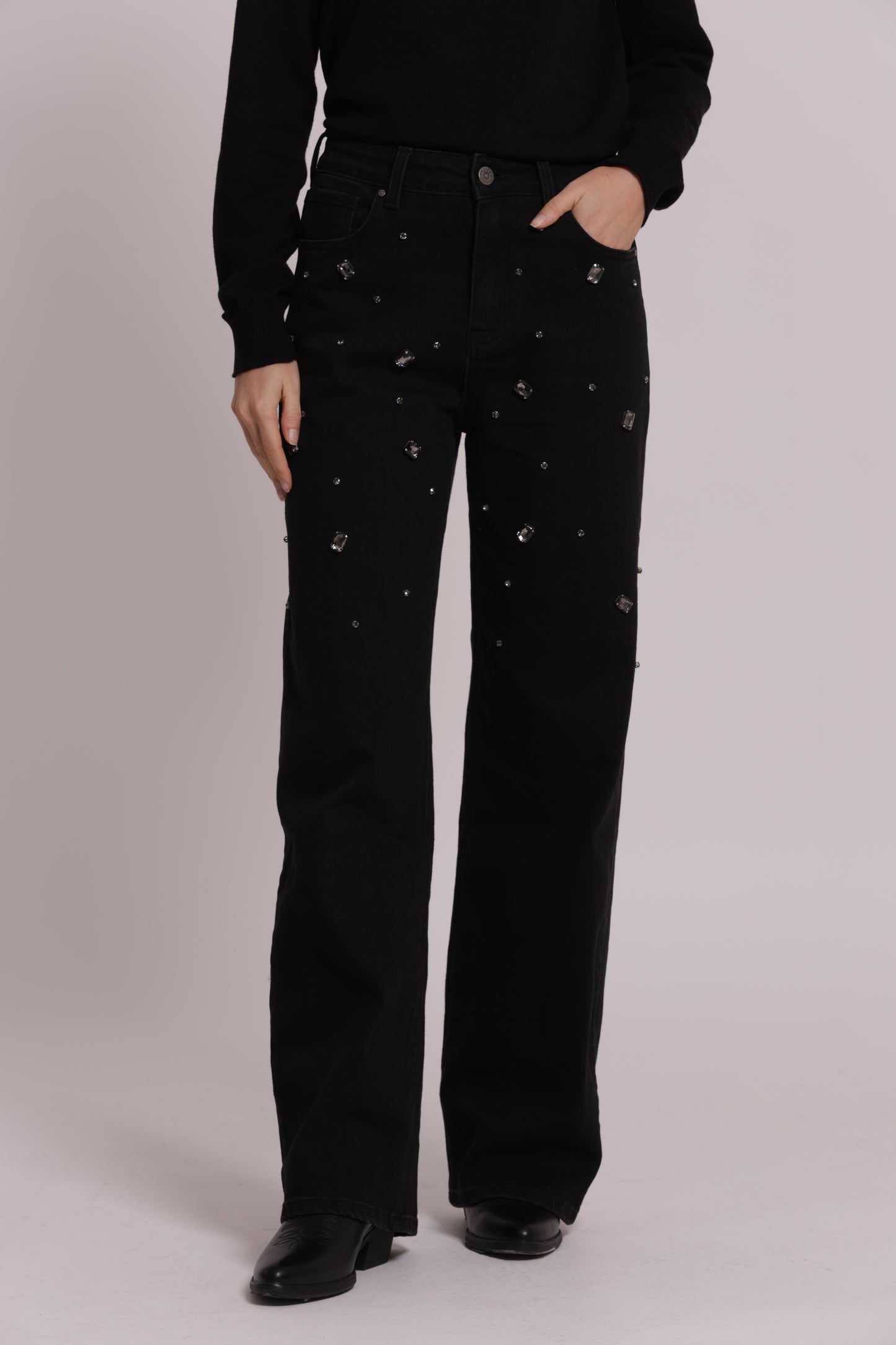 JEANS WIDE LEG CON CASTONI GIOIELLO