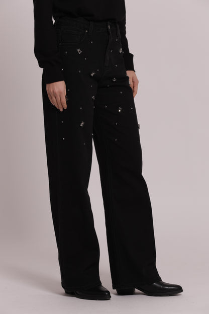 JEANS WIDE LEG CON CASTONI GIOIELLO
