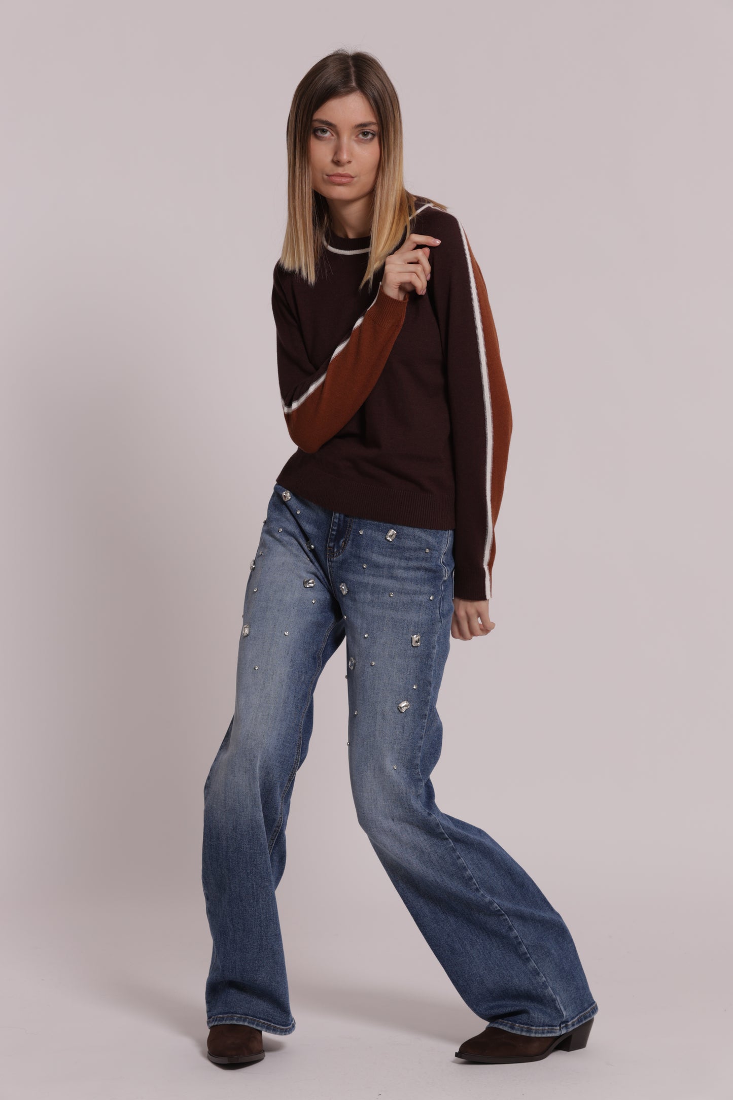 JEANS WIDE LEG CON CASTONI GIOIELLO