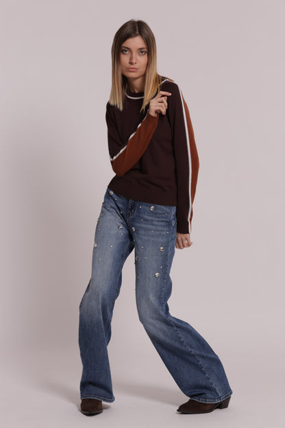 JEANS WIDE LEG CON CASTONI GIOIELLO