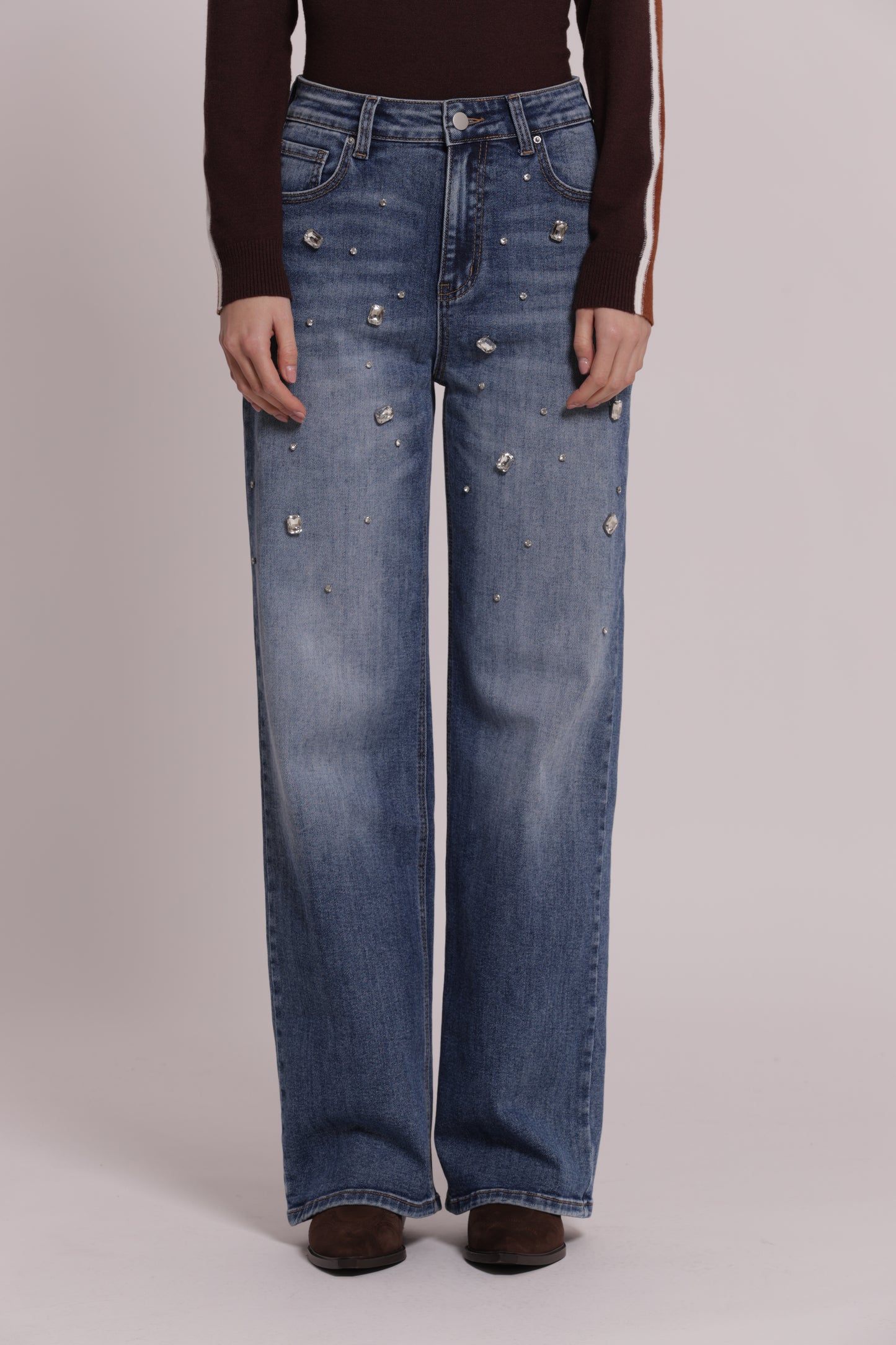 JEANS WIDE LEG CON CASTONI GIOIELLO