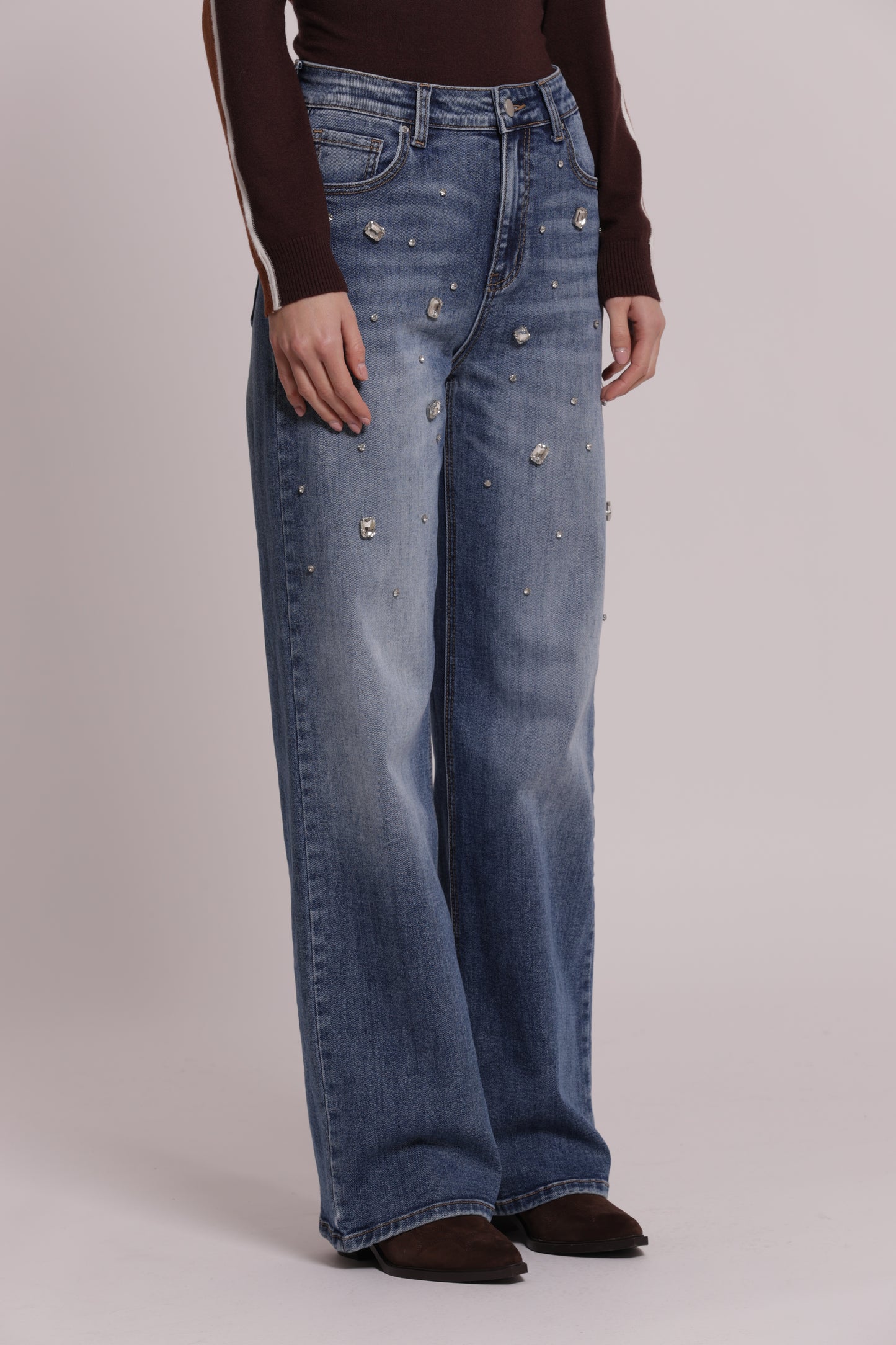 JEANS WIDE LEG CON CASTONI GIOIELLO