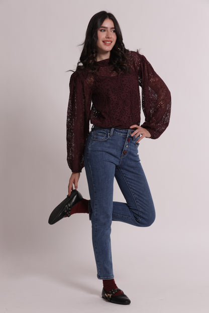 JEANS SIGARETTA CON BOTTONI VELLUTO E GIOIELLO