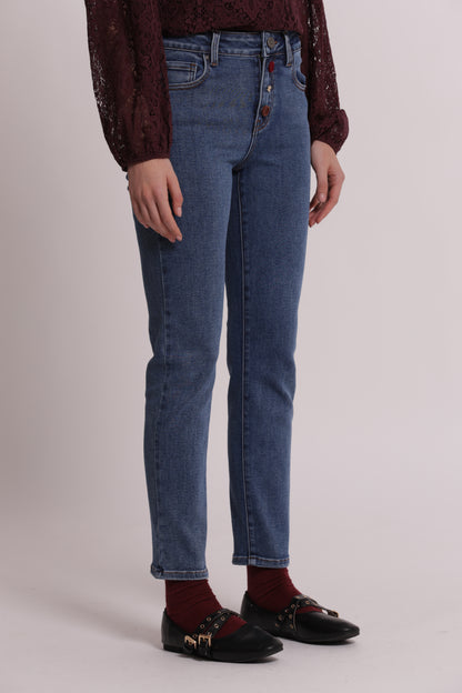 JEANS SIGARETTA CON BOTTONI VELLUTO E GIOIELLO