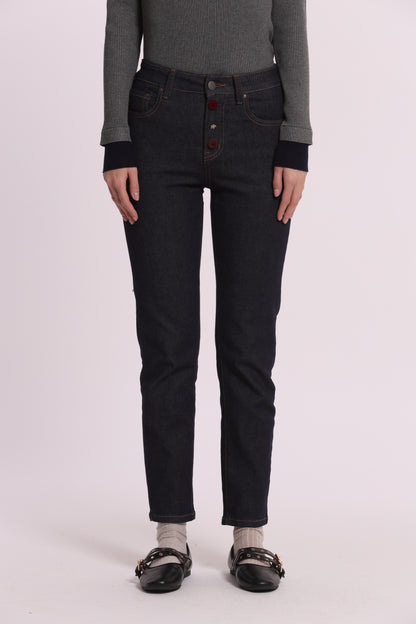 JEANS SIGARETTA CON BOTTONI VELLUTO E GIOIELLO