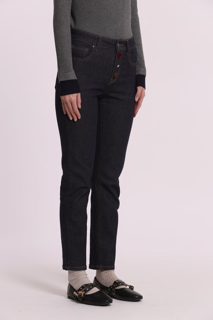 JEANS SIGARETTA CON BOTTONI VELLUTO E GIOIELLO