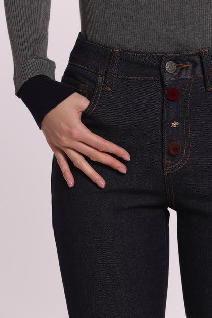 JEANS SIGARETTA CON BOTTONI VELLUTO E GIOIELLO