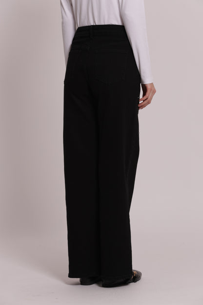 JEANS WIDE LEG CON BORCHIE E STRASS SULLE TASCHE