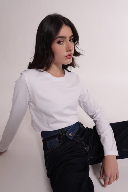 JEANS A GAMBA LARGA CON VITA INCROCIATA